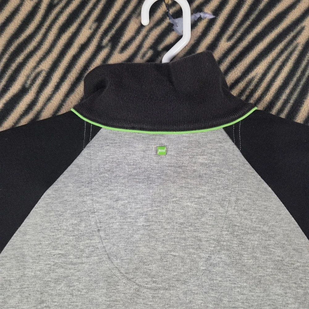 BOSS Hugo Boss Green Label Full Zip Track Jacket Gray Black Neon Green Mens L